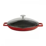 LAVA Lijevanoželjezna grill tava, 26 cm – s dva drška i staklenim poklopcem, crvena