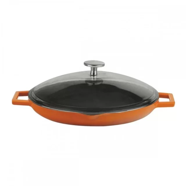 LAVA Lijevanoželjezna tava, 26 cm – s dva drška i staklenim poklopcem, narančasta