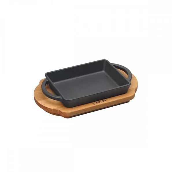 Lava lijevano željezna posuda, 12×15 cm – s drvenim postoljem, eco